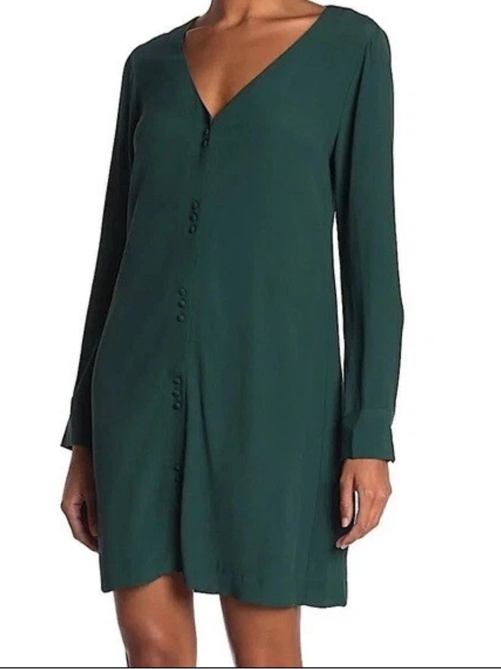 Madewell Novel Dress Spruce Green Button Front Long Sleeve Mini Dress S